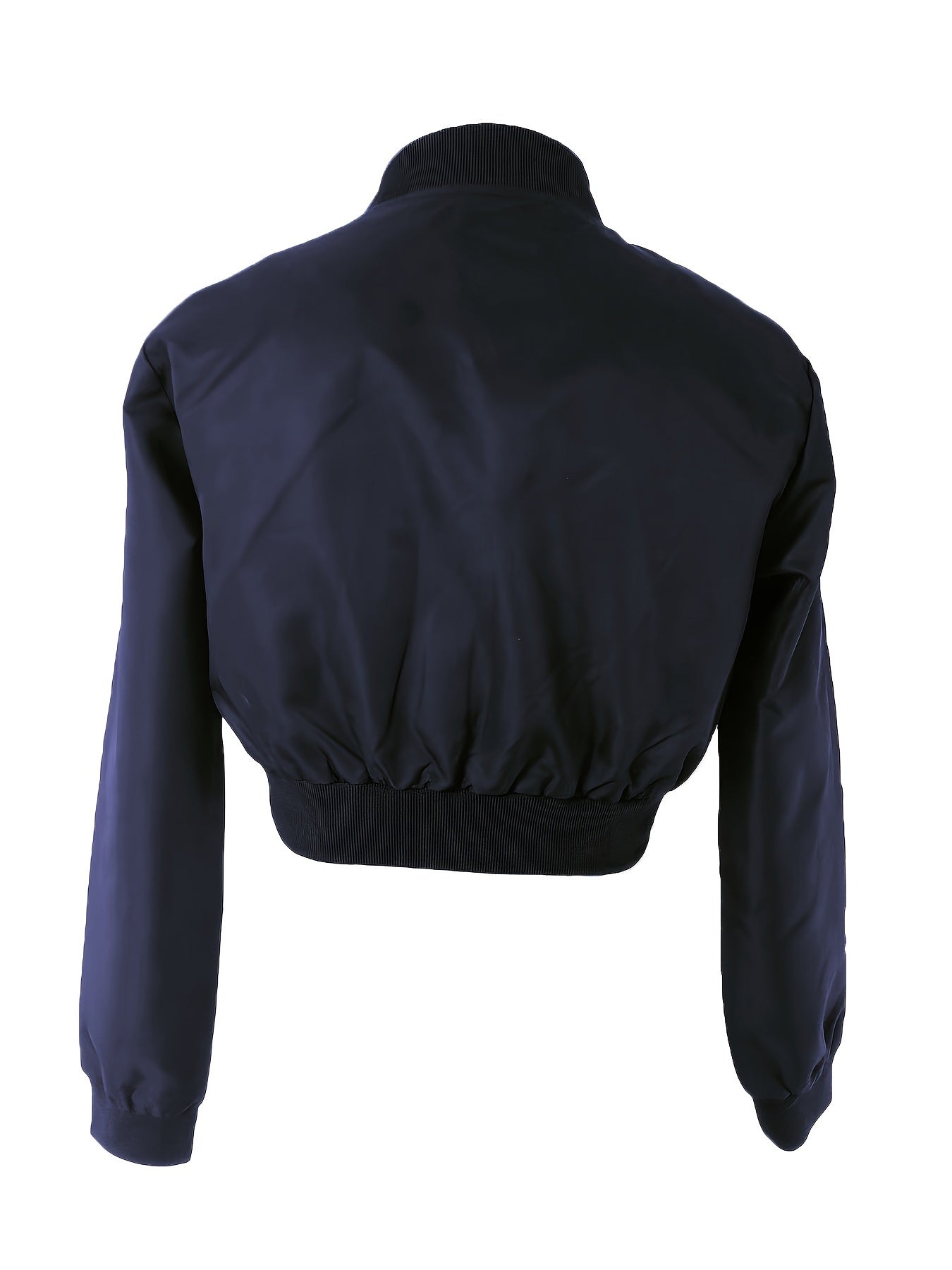Zipper Solid Crop Jacket, Y2K Long Sleeve Jacket For Spring & Fall, Women's Clothing - Veloxea