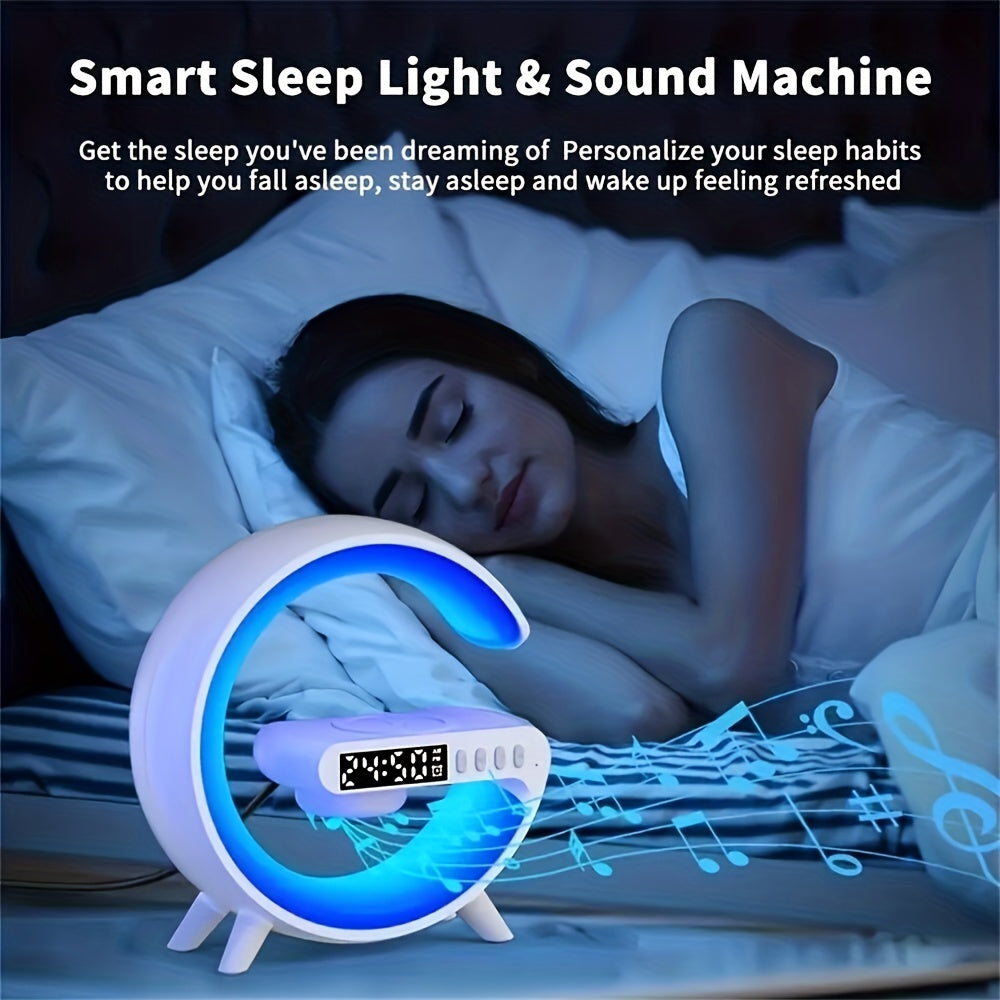 Wireless Speakers With Wireless Fast Charging, Rhythm RGB Light, Bar Smart Light, Sunrise Alarm Clock, Wake Up Light For Bedrooms, Dimmable Table Lamp. - Veloxea