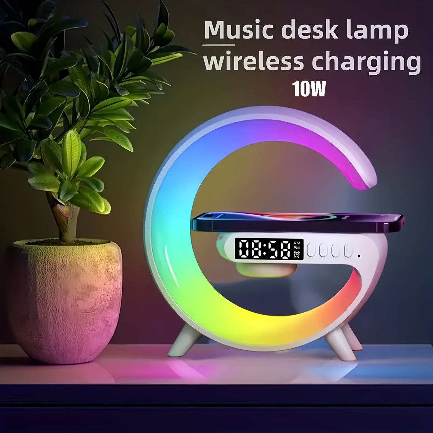 Wireless Speakers With Wireless Fast Charging, Rhythm RGB Light, Bar Smart Light, Sunrise Alarm Clock, Wake Up Light For Bedrooms, Dimmable Table Lamp. - Veloxea