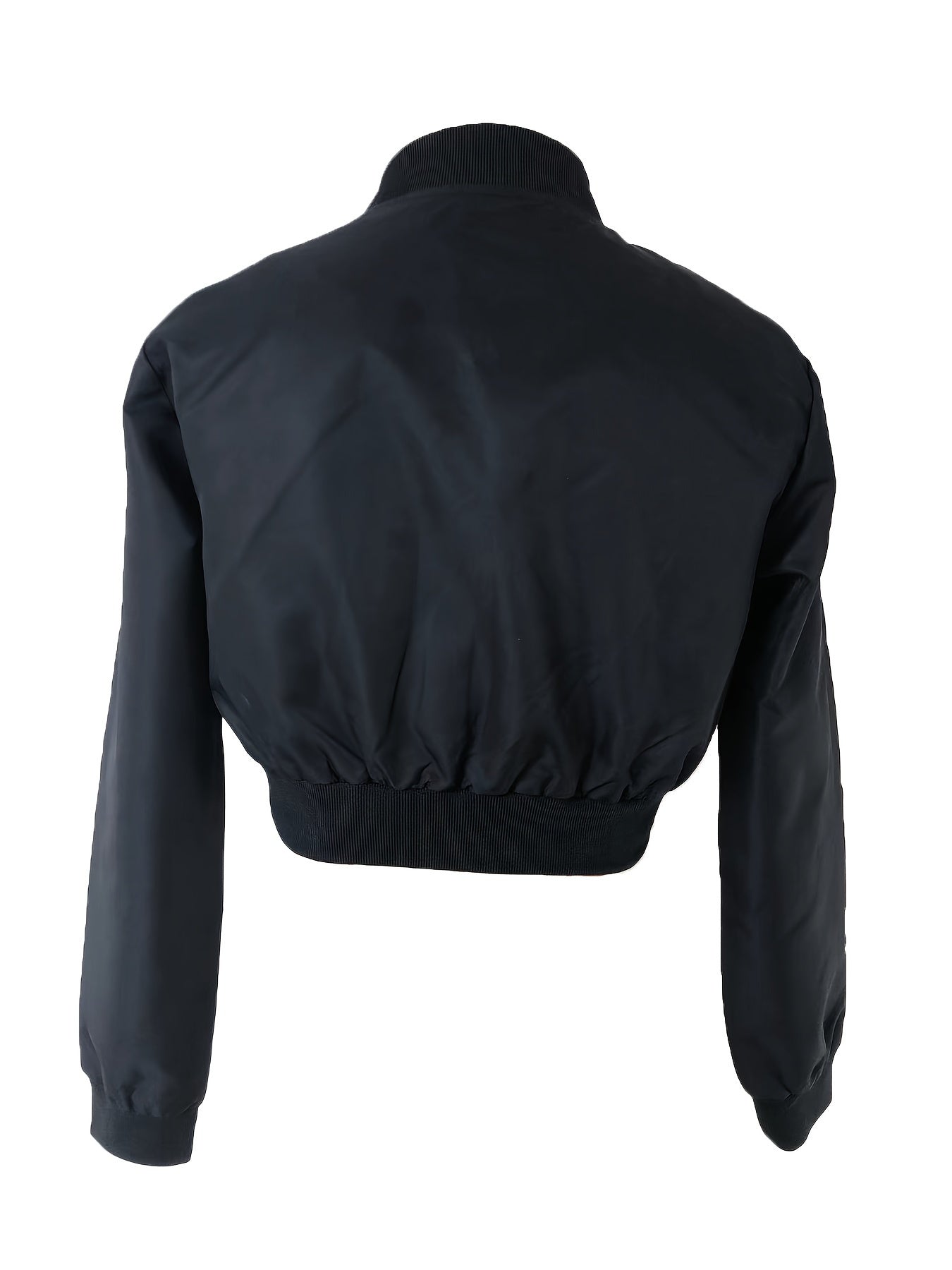 Zipper Solid Crop Jacket, Y2K Long Sleeve Jacket For Spring & Fall, Women's Clothing - Veloxea