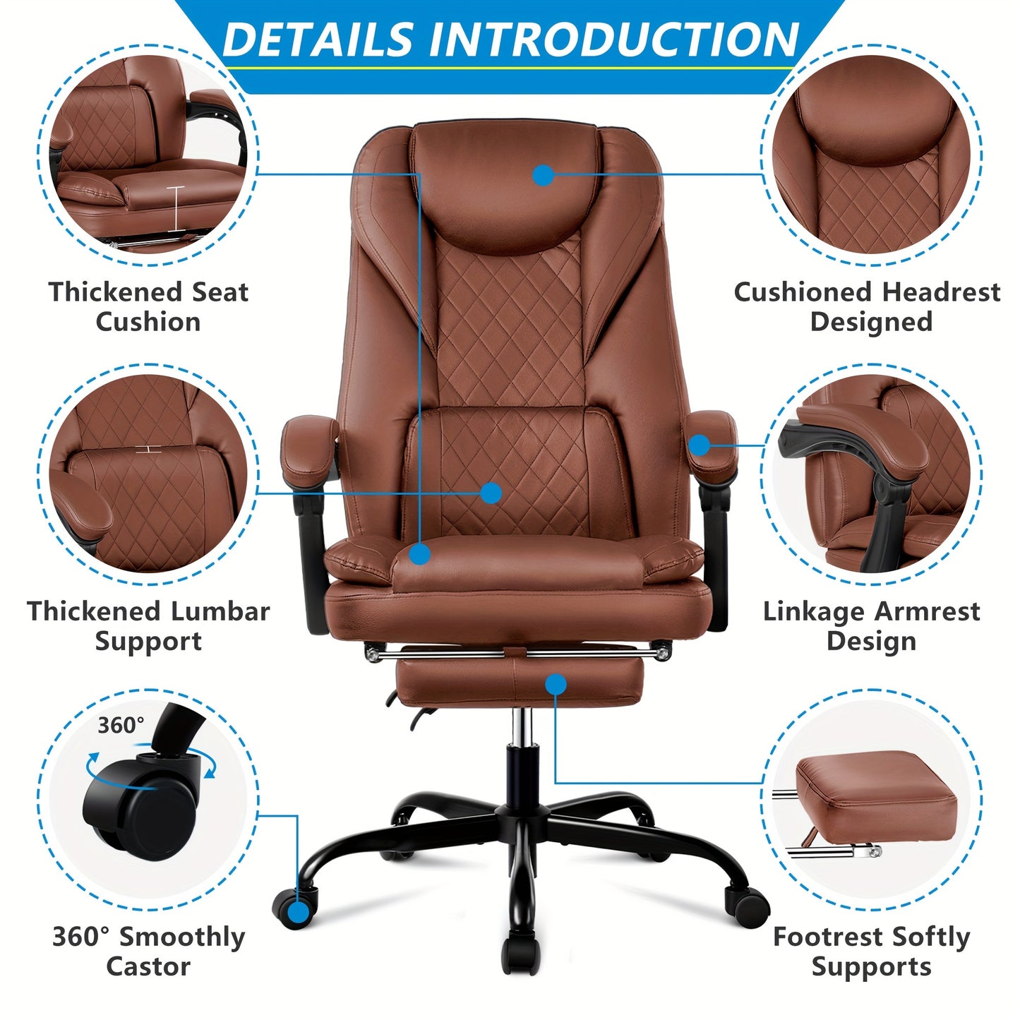 Actflame Executive Office Chair with Footrest, Big and Tall Reclining Leather Chair, High Back Ergonomic Desk Computer Game Chair for Home Office - Veloxea