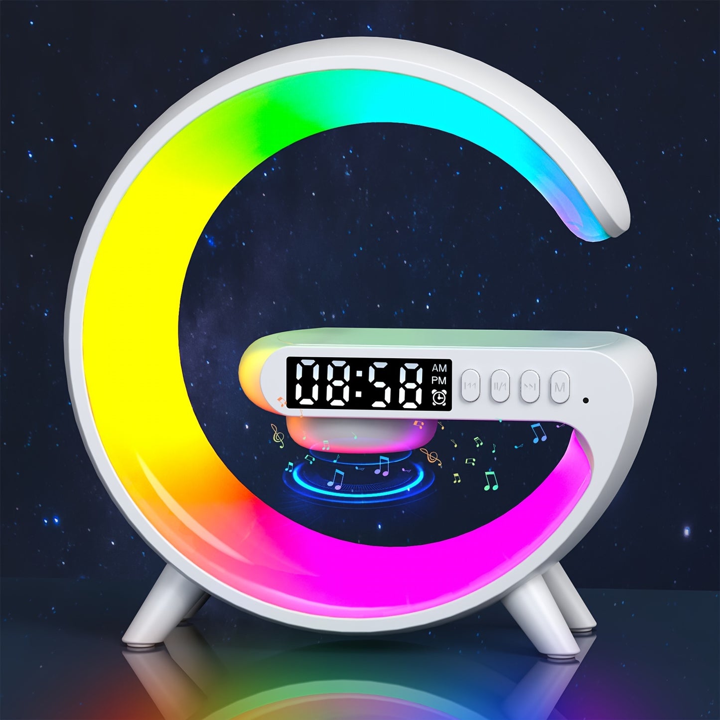 Wireless Speakers With Wireless Fast Charging, Rhythm RGB Light, Bar Smart Light, Sunrise Alarm Clock, Wake Up Light For Bedrooms, Dimmable Table Lamp. - Veloxea