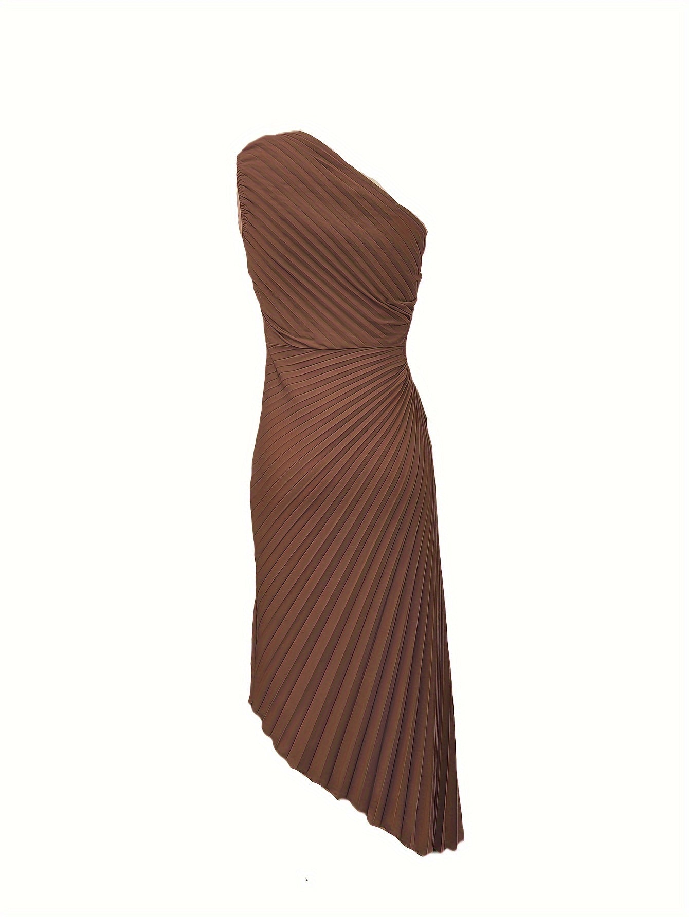 One Shoulder Pleated Dress, Elegant Cut Out Drawstring Sleeveless Dress, Women's Clothing For Party Dressing