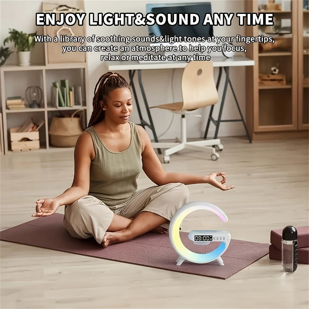 Wireless Speakers With Wireless Fast Charging, Rhythm RGB Light, Bar Smart Light, Sunrise Alarm Clock, Wake Up Light For Bedrooms, Dimmable Table Lamp. - Veloxea