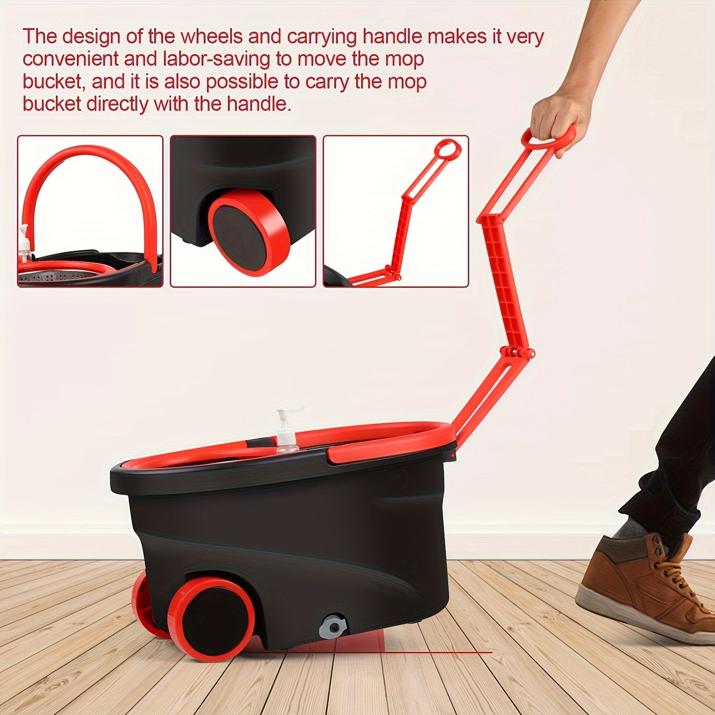 Spin Mop and Bucket with Wringer Set on Wheels, 360° Spinning Mop Bucket System with 3 Microfiber Mop Replacement Heads - Veloxea