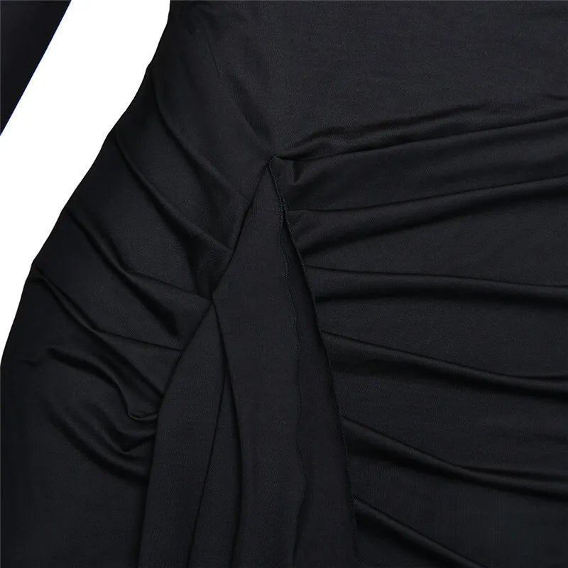 Turtleneck Thigh High Split Sexy Maxi Dress For Women Fashion Long Sleeve Draped Bandage