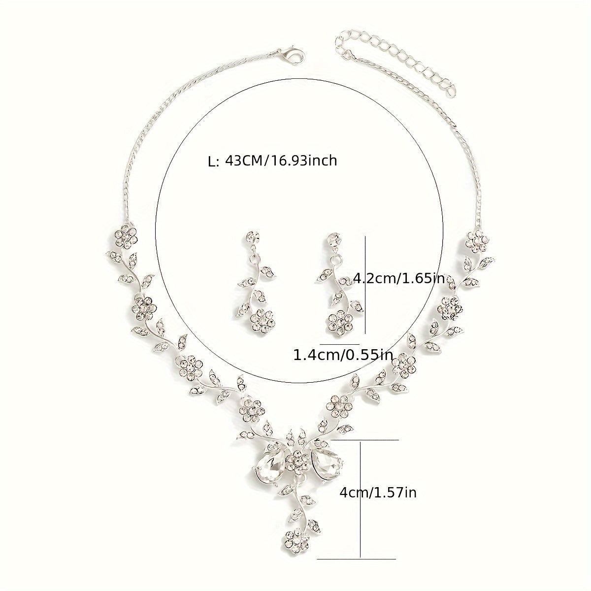 3pcs Earrings Plus Necklace Elegant Jewelry Set Inlaid Sining Zircon Dainty Flower Design Silvery Or Golden Make Your Call Evening Party Decor - Veloxea