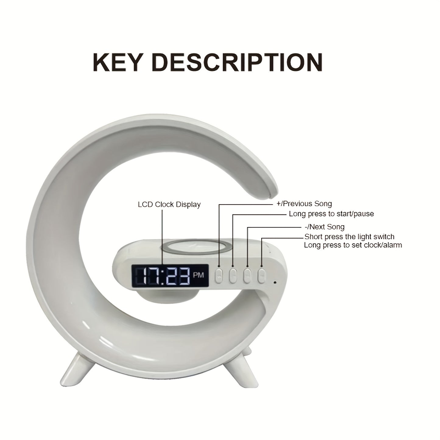 Wireless Speakers With Wireless Fast Charging, Rhythm RGB Light, Bar Smart Light, Sunrise Alarm Clock, Wake Up Light For Bedrooms, Dimmable Table Lamp. - Veloxea
