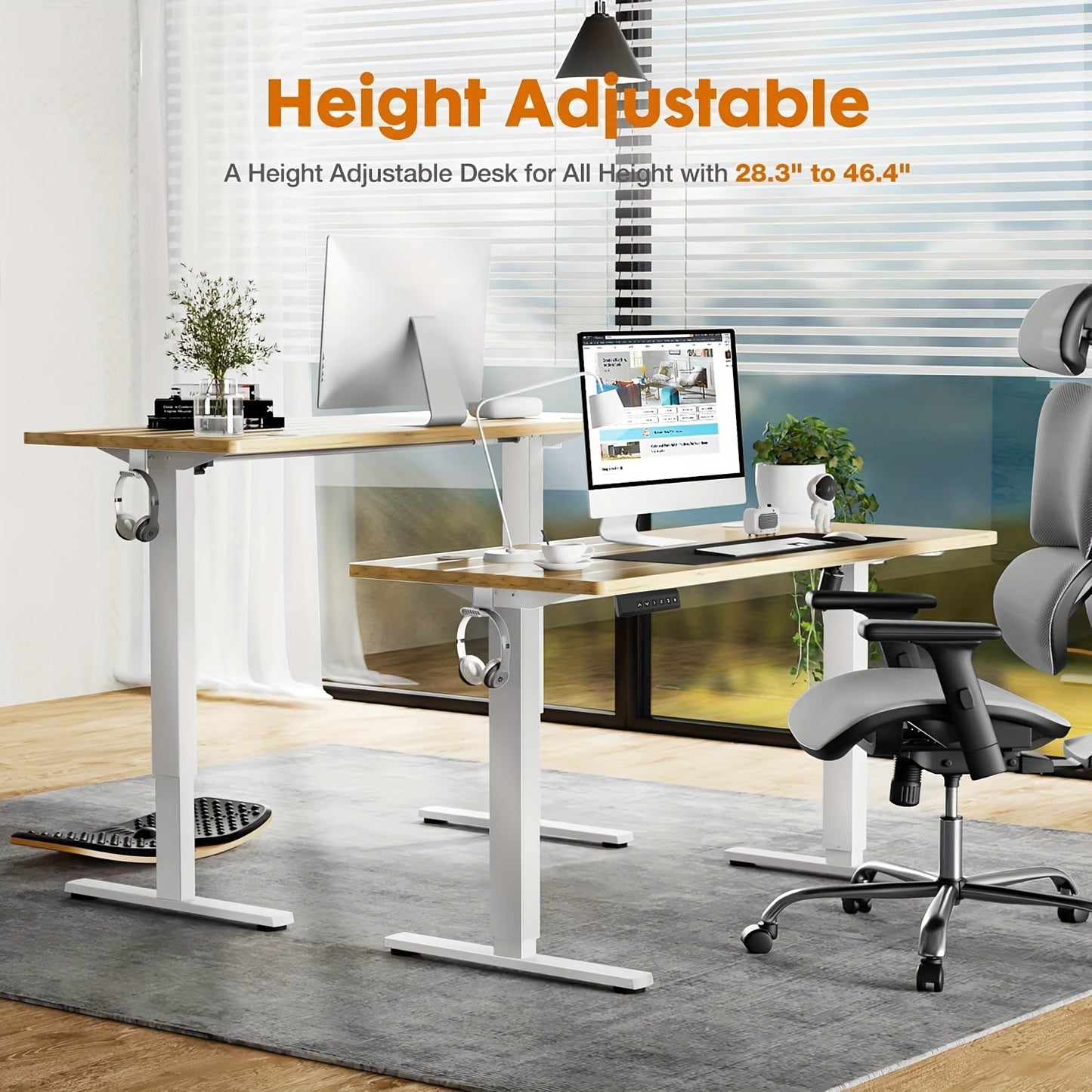 55 inches Standing Desk Adjustable Height Electric Sit Stand Up Desk, Gaming Desk Ergonomic Workstation For Home Office, Cafes, Catering, Event Holding, 4 Colors - Veloxea