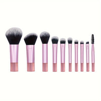 10-Piece Mini Travel Makeup Brush Set - Sleek & Minimalist Design with Portable Storage Bag, High-Quality Cosmetic Brushes for Versatile Makeup Application, Ideal Travel Essentials for Beauty Enthusiasts - Veloxea
