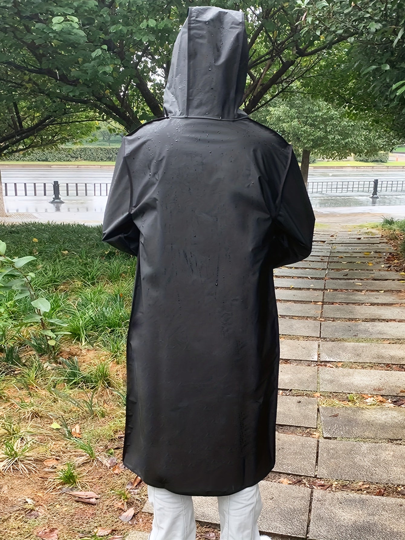 Unisex Hooded Raincoat, Casual Button Up Rain Poncho For Outdoor Raining Days - Veloxea