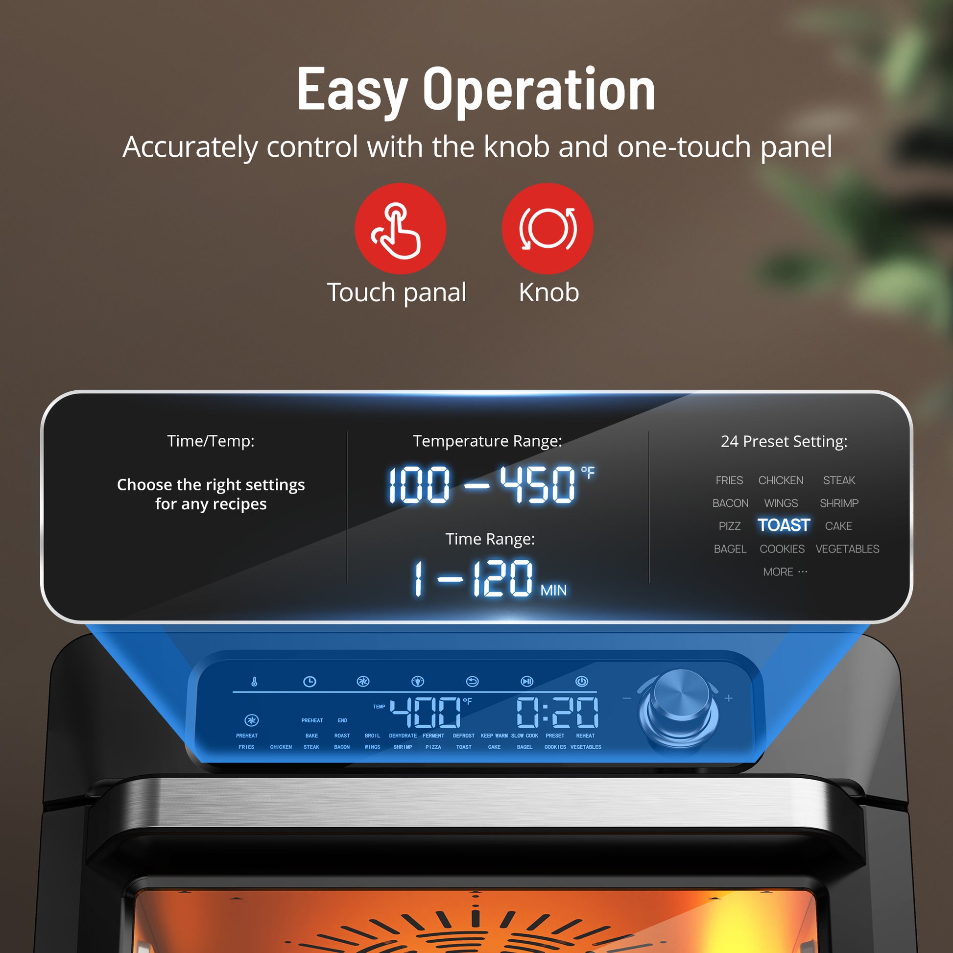 Paris Rhne Air Fryer Toaster Oven Combo 26.4QT Countertop Convection Ovens with 24 One-Touch Savable Custom Functions - Veloxea