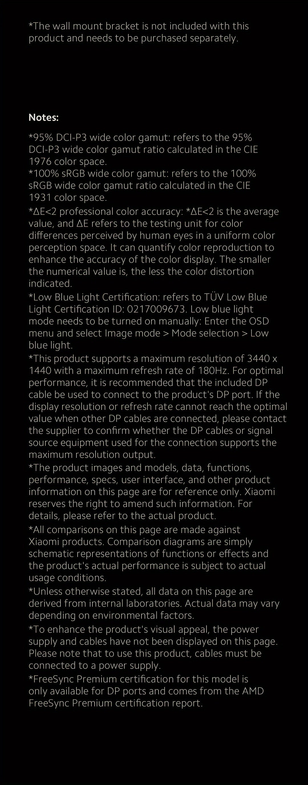 Xiaomi 34-inch Curved Gaming Monitor 180Hz High Reshed Rate 1ms Fast FreeSync Premium E<2* Professional Calibration 95%DCI-P3 100% SRGB* Low Blue Light Computer Screen Monitor Desktop Monitor - Veloxea