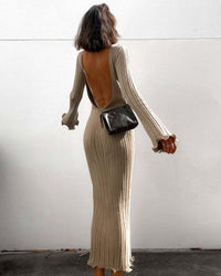 Slim Long-sleeved Ruffled Dress Sexy Hip-wrapped Back-less Knitted Dresses