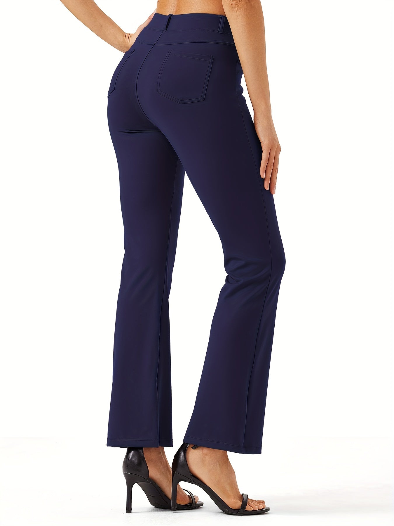 Women's Yoga Dress Work Pants Lightweight Slacks Stretch Casual Office Flare Pants Wide Leg With Belt Loops 4 Pockets - Veloxea