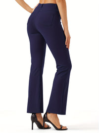 Women's Yoga Dress Work Pants Lightweight Slacks Stretch Casual Office Flare Pants Wide Leg With Belt Loops 4 Pockets - Veloxea