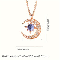 Moon Star Pendant Necklace Inlaid Shiny Moonstone Dainty Clavicle Chain For Women - Veloxea