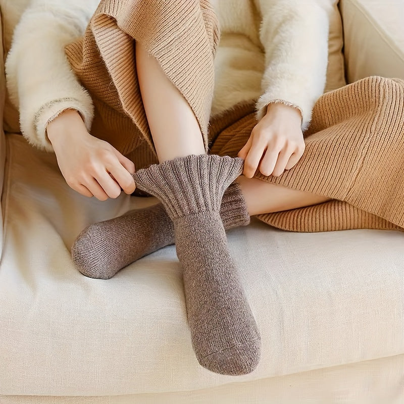 5 Pairs Simple Solid Thickened Socks, Comfy & Soft Unisex Mid Tube Socks, Women's Stockings & Hosiery - Veloxea