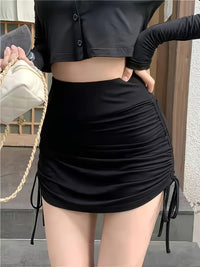 Women's Casual Athletic Skirt, Slim Fit, Ruched Drawstring Detail, Mid-Rise, Solid Color, Semi-Transparent, Soft Knit Fabric - Veloxea