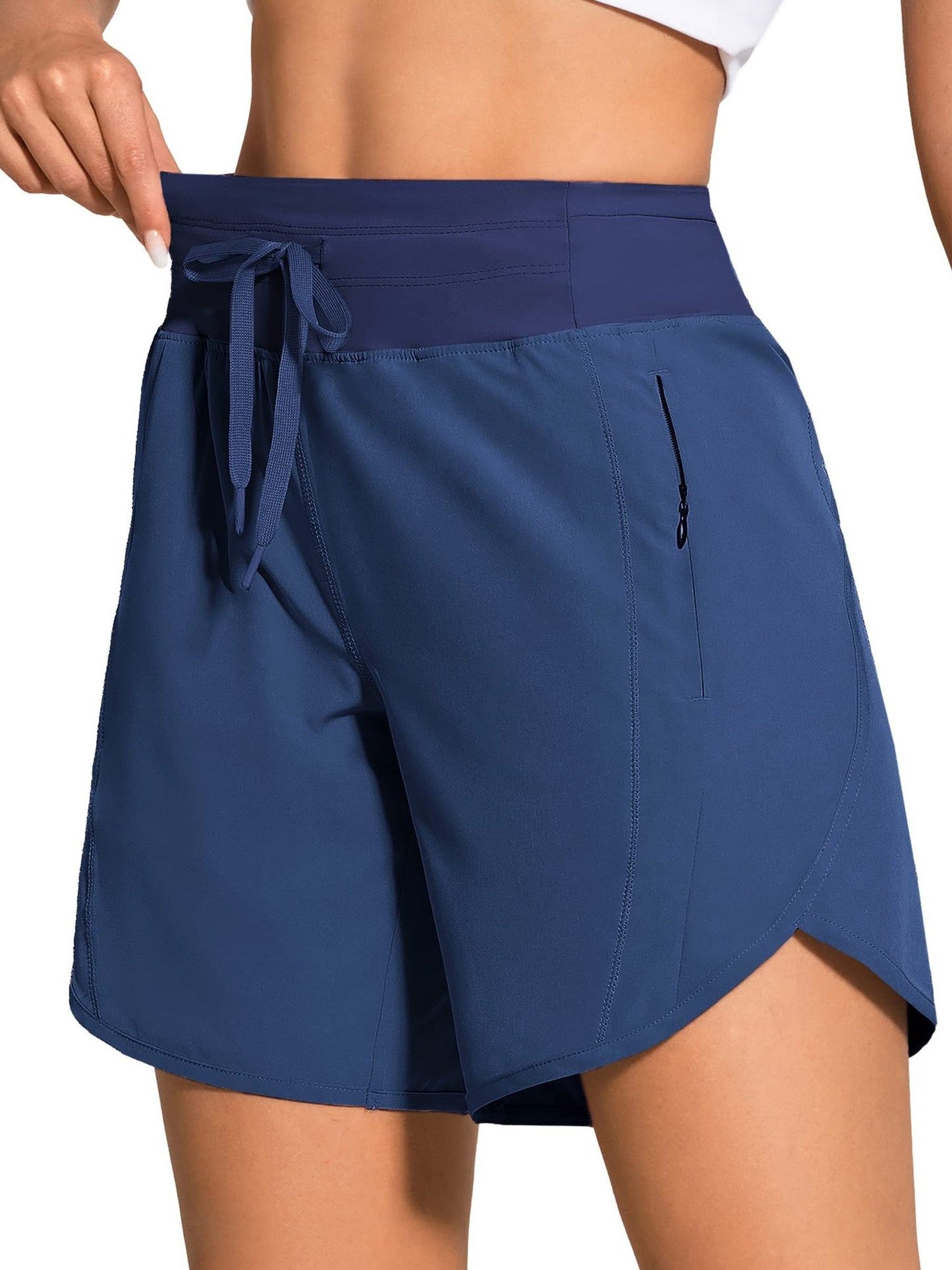 Women's High-Waisted Running Shorts, Casual Athletic Shorts, With Pockets & Drawstring