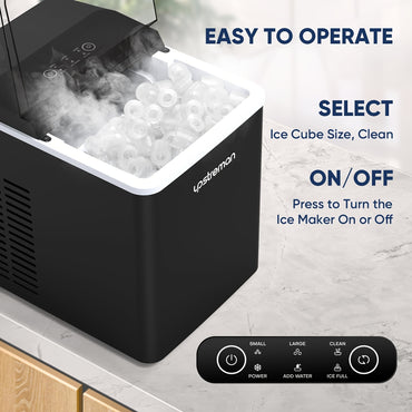 1pc Upstreman Y90 Countertop Ice Maker, Self-Cleaning Ice Cube Maker Machine, Max 26Lbs/Day, 9 Ice Cubes Ready In 6 Mins, Portable Bullet Ice Maker For Home - Veloxea