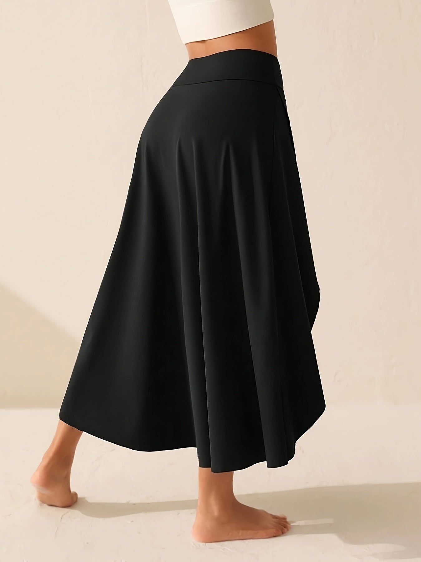 Women's Solid Color Sports Skort, High Waist, Asymmetrical Hem, Open-Knit Fabric, Casual Activewear
