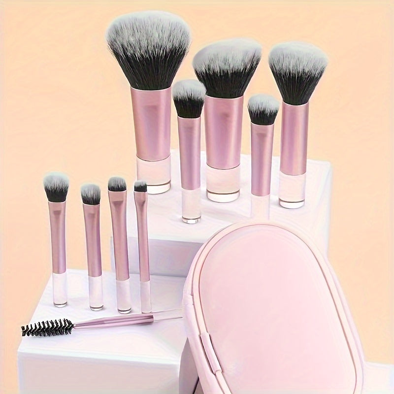 10-Piece Mini Travel Makeup Brush Set - Sleek & Minimalist Design with Portable Storage Bag, High-Quality Cosmetic Brushes for Versatile Makeup Application, Ideal Travel Essentials for Beauty Enthusiasts - Veloxea