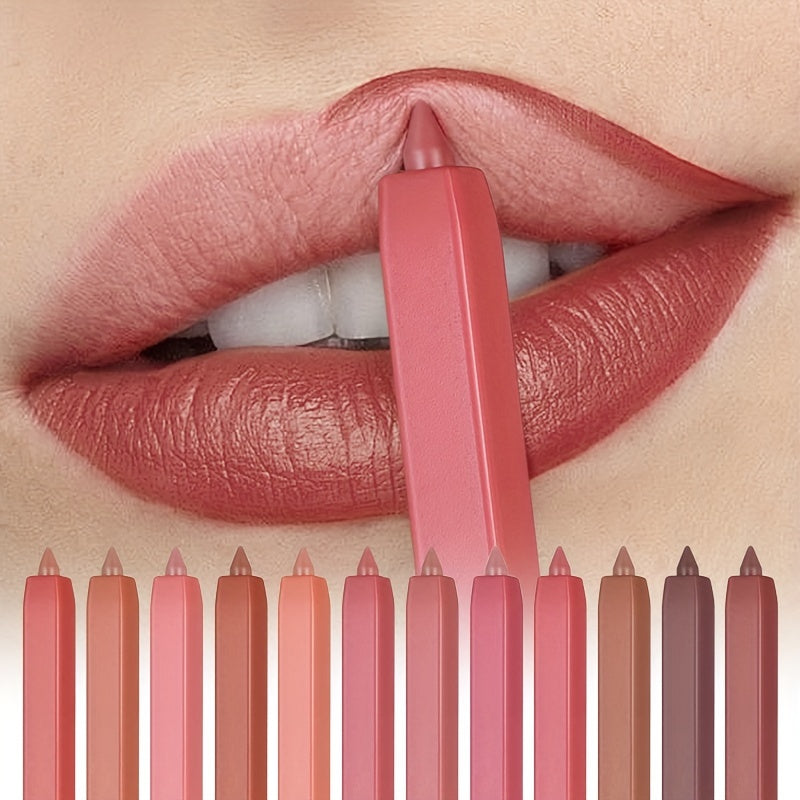 12 Colors Matte Lip Liner Pencil Set, Built In Sharpener Lip Crayon