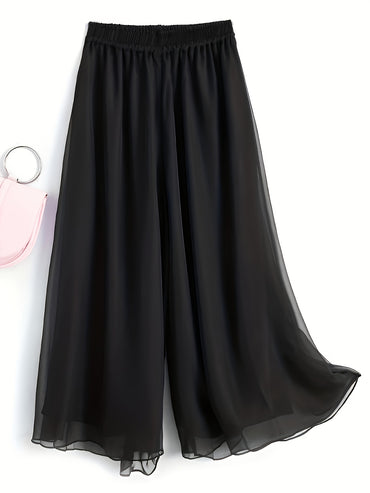 Stylish Chic Wide-Leg Pants, High Elastic Waist Comfort Breathable Material Perfect For Everyday Wear Multiple Colors Pants, Women's Clothing