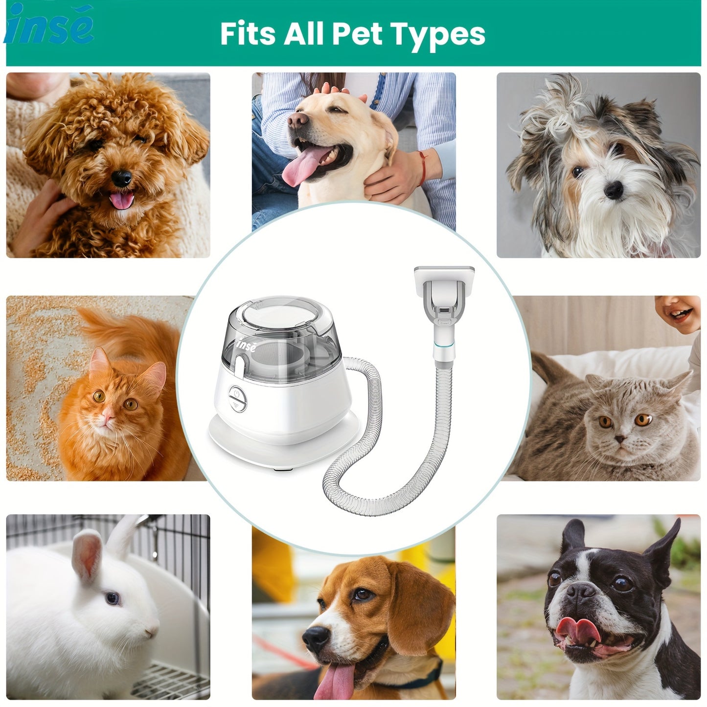 INSE P20 Pet Grooming Vacuum Cleaner, 17KPa powerful suction power, 5-in-1 multifunctional  hair vacuum cleaner - Veloxea