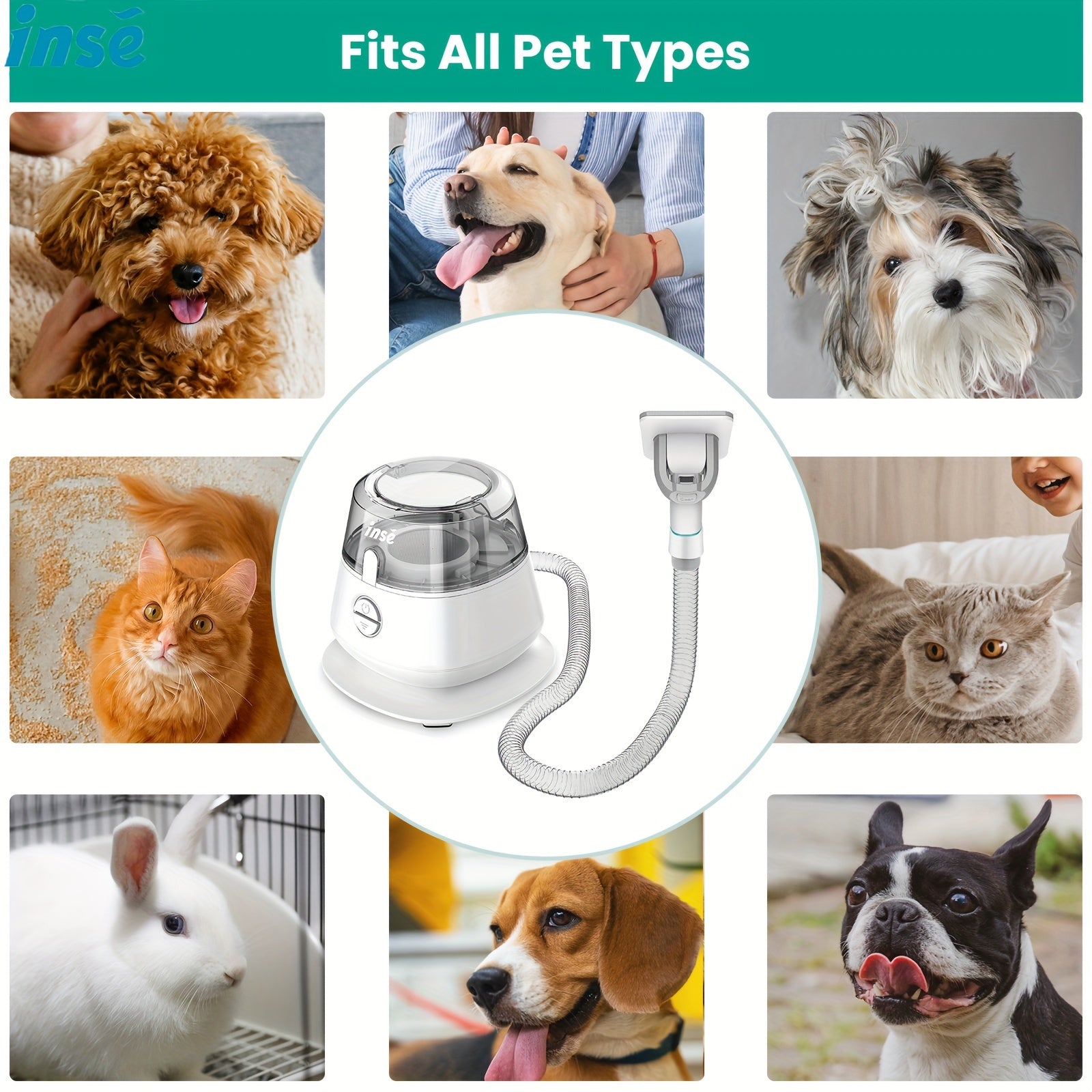 INSE P20 Pet Grooming Vacuum Cleaner, 17KPa powerful suction power, 5-in-1 multifunctional  hair vacuum cleaner - Veloxea