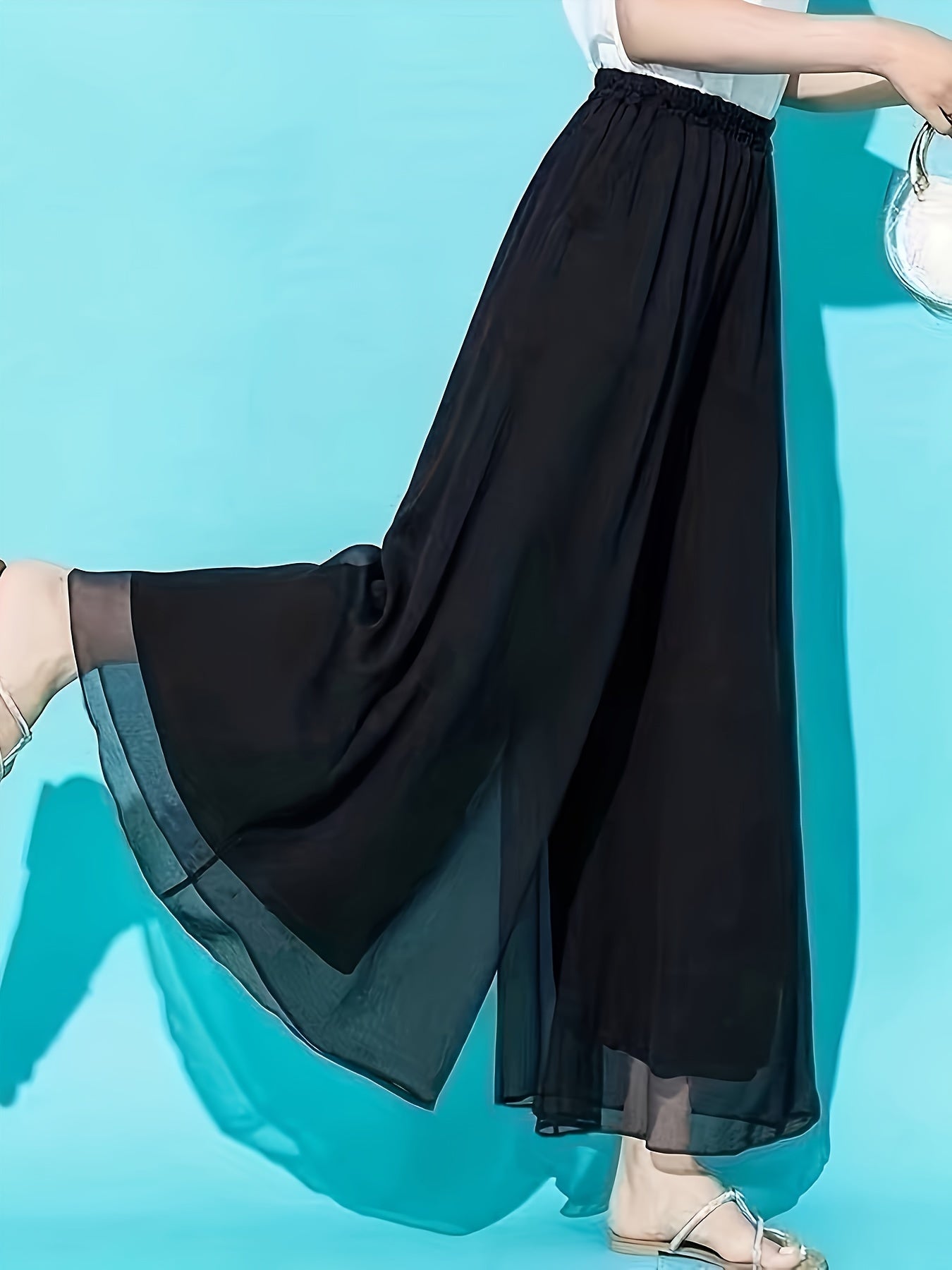 Stylish Chic Wide-Leg Pants, High Elastic Waist Comfort Breathable Material Perfect For Everyday Wear Multiple Colors Pants, Women's Clothing