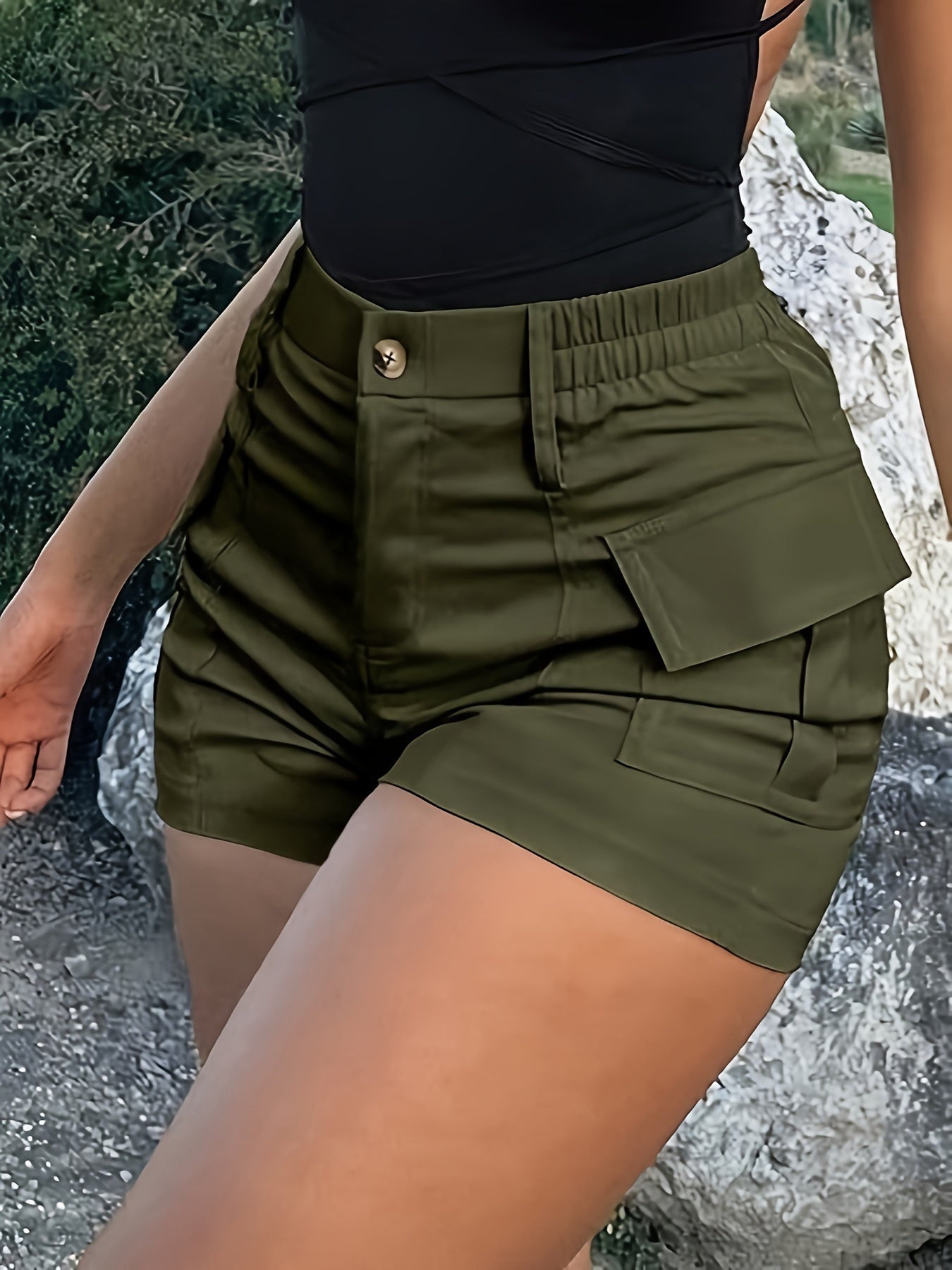 Women's Casual Street Trend High Waist With Pockets Skinny Stretch Shorts Women - Veloxea