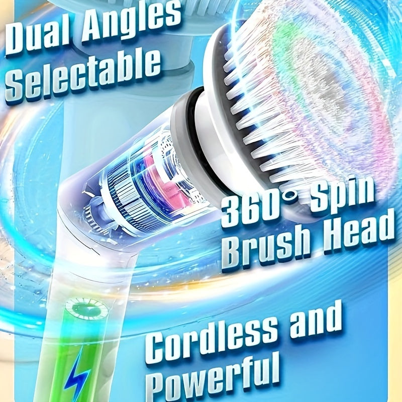 Electric Cleaning Brush, Electric Rotary Floor Scrubber, Wireless Electric Rotary Scrubber, Replaceable 6 Brush Heads And Adjustable Extension - Veloxea