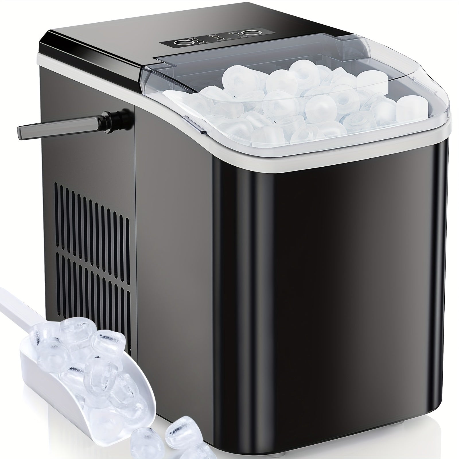 Countertop Ice Maker, Nugget Portable Ice Machine, 9 Bullet Ice Cubes In 6 Mins, 26.5lbs In 24Hrs Self-Cleaning With Handle, Basket, Scoop For Home, Kitchen/Party/Camping/RV - Veloxea