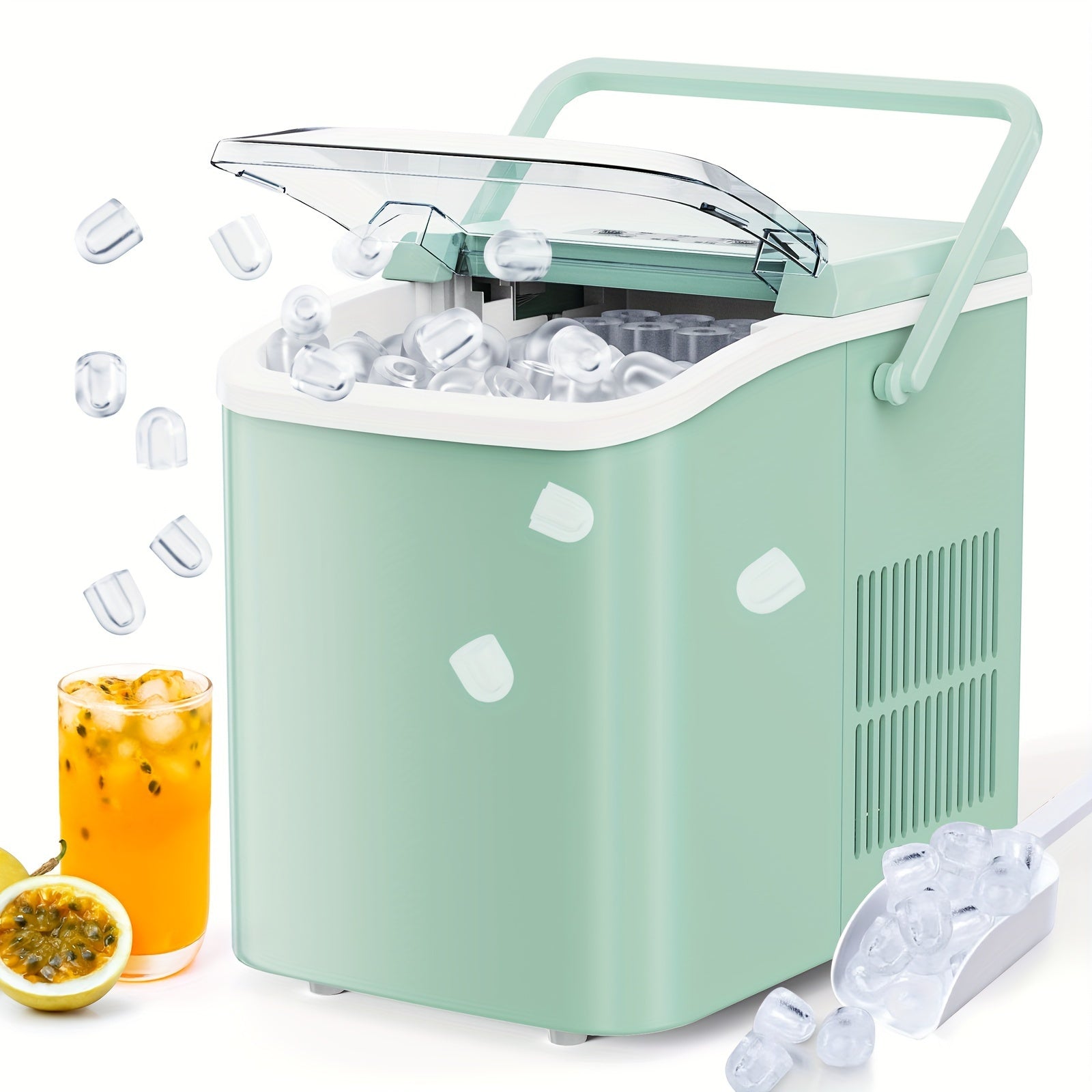 Countertop Ice Maker, Nugget Portable Ice Machine, 9 Bullet Ice Cubes In 6 Mins, 26.5lbs In 24Hrs Self-Cleaning With Handle, Basket, Scoop For Home, Kitchen/Party/Camping/RV - Veloxea
