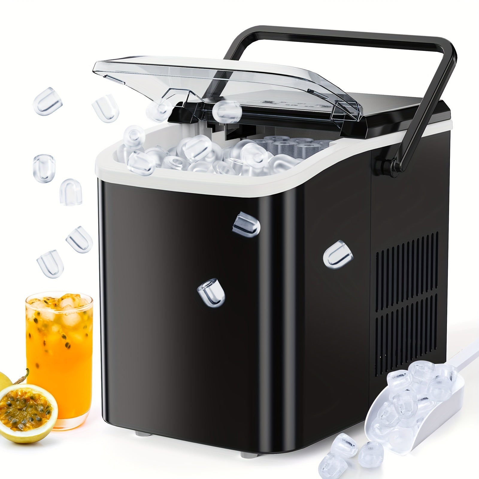 Countertop Ice Maker, Nugget Portable Ice Machine, 9 Bullet Ice Cubes In 6 Mins, 26.5lbs In 24Hrs Self-Cleaning With Handle, Basket, Scoop For Home, Kitchen/Party/Camping/RV - Veloxea