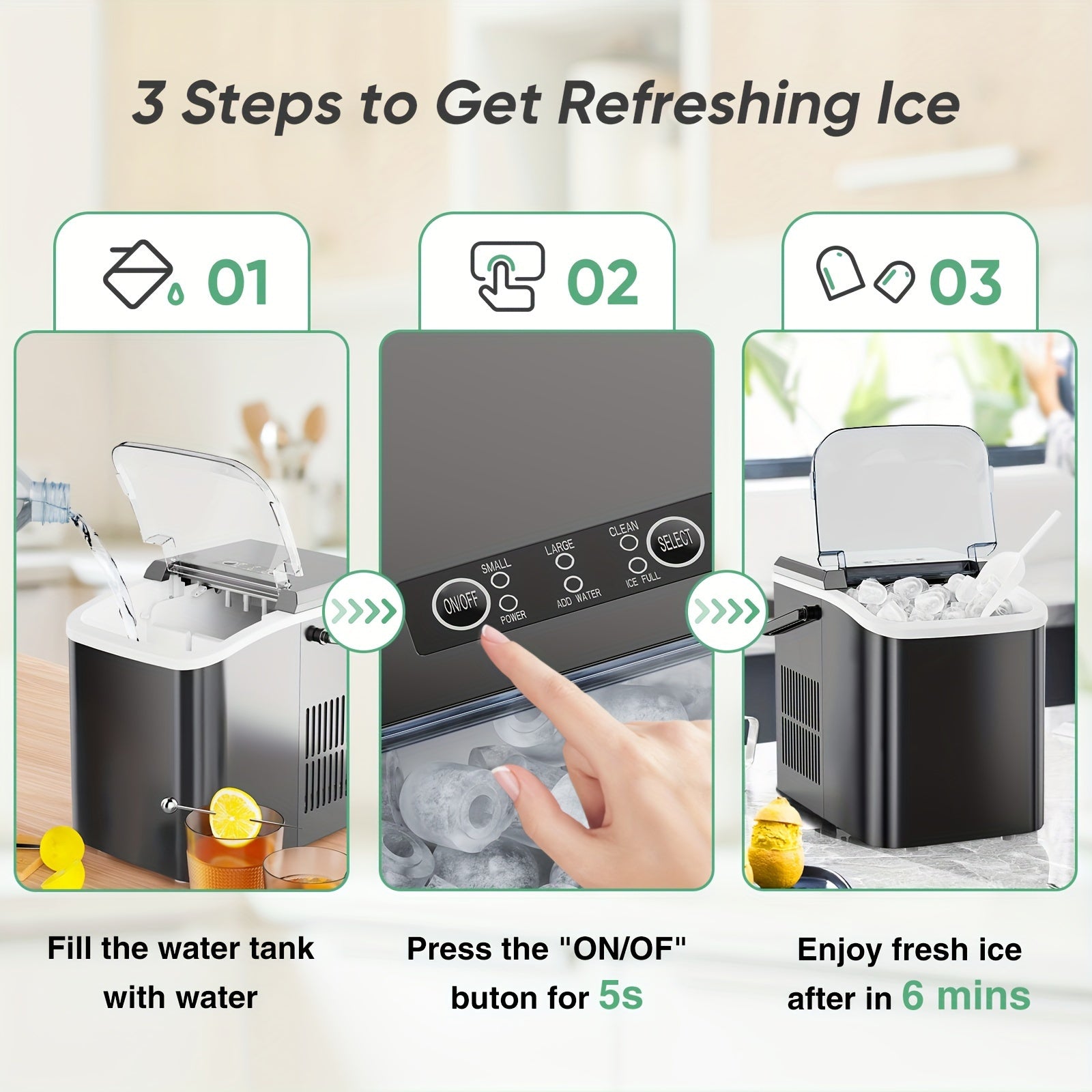 Countertop Ice Maker, Nugget Portable Ice Machine, 9 Bullet Ice Cubes In 6 Mins, 26.5lbs In 24Hrs Self-Cleaning With Handle, Basket, Scoop For Home, Kitchen/Party/Camping/RV - Veloxea
