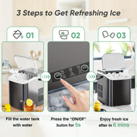 Countertop Ice Maker, Nugget Portable Ice Machine, 9 Bullet Ice Cubes In 6 Mins, 26.5lbs In 24Hrs Self-Cleaning With Handle, Basket, Scoop For Home, Kitchen/Party/Camping/RV - Veloxea
