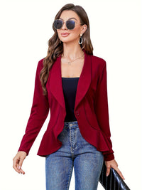 Womens Casual Blazer Long Sleeve Open Front Ruffle Work Office Cardigan Suit Jacket
