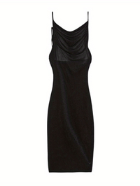 2024 Spring/Summer Knit Polyester Off-Shoulder Slip Dress with Back Tie, Elegant Solid Color Maxi Dress - Veloxea