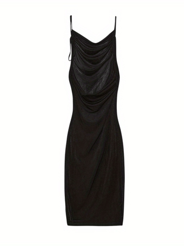 2024 Spring/Summer Knit Polyester Off-Shoulder Slip Dress with Back Tie, Elegant Solid Color Maxi Dress - Veloxea
