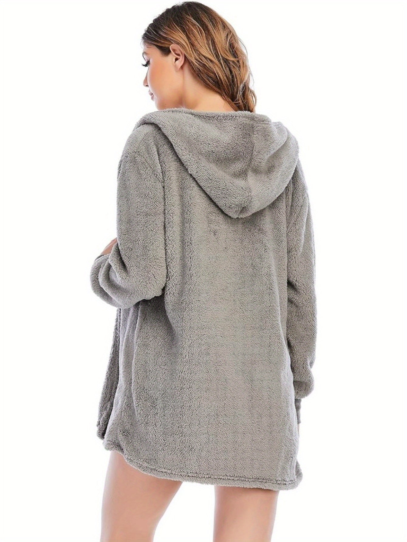 Women's Sexy Fuzzy 3 Piece Outfits Fleece Warm Hooded Cardigan Crop Top Shorts Set Pajamas Loungewear Halloween Chirstmas Home - Veloxea