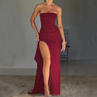 Strapless Split Long Dress Summer Fashion Pleated Bridesmaid Dress For Womens