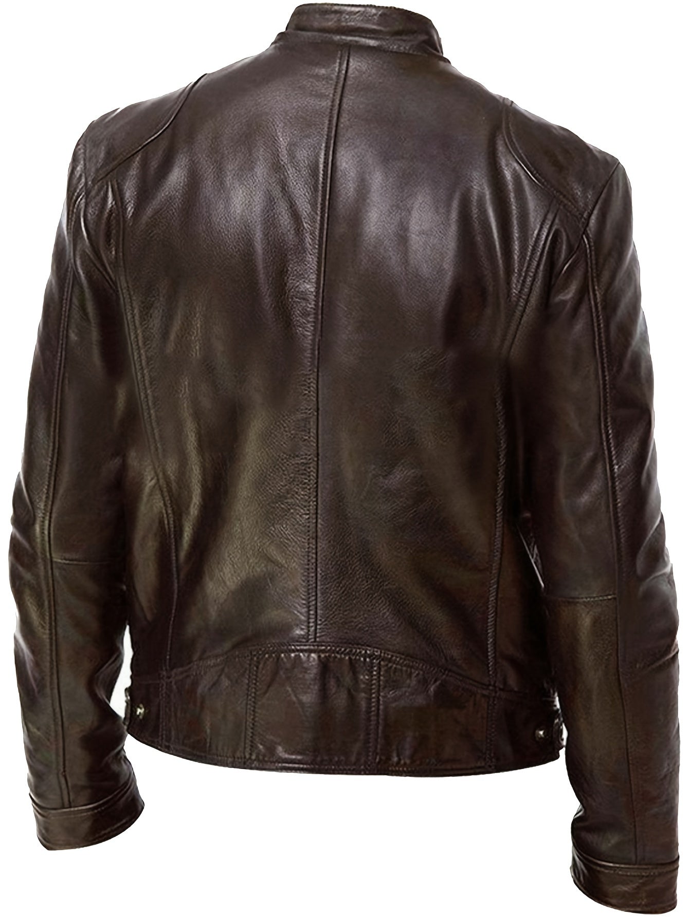 2023 Autumn And Winter New Zipper Cardigan Pocket PU Leather Small Stand Collar MotorcycleJacket Coat Men's Coat - Veloxea