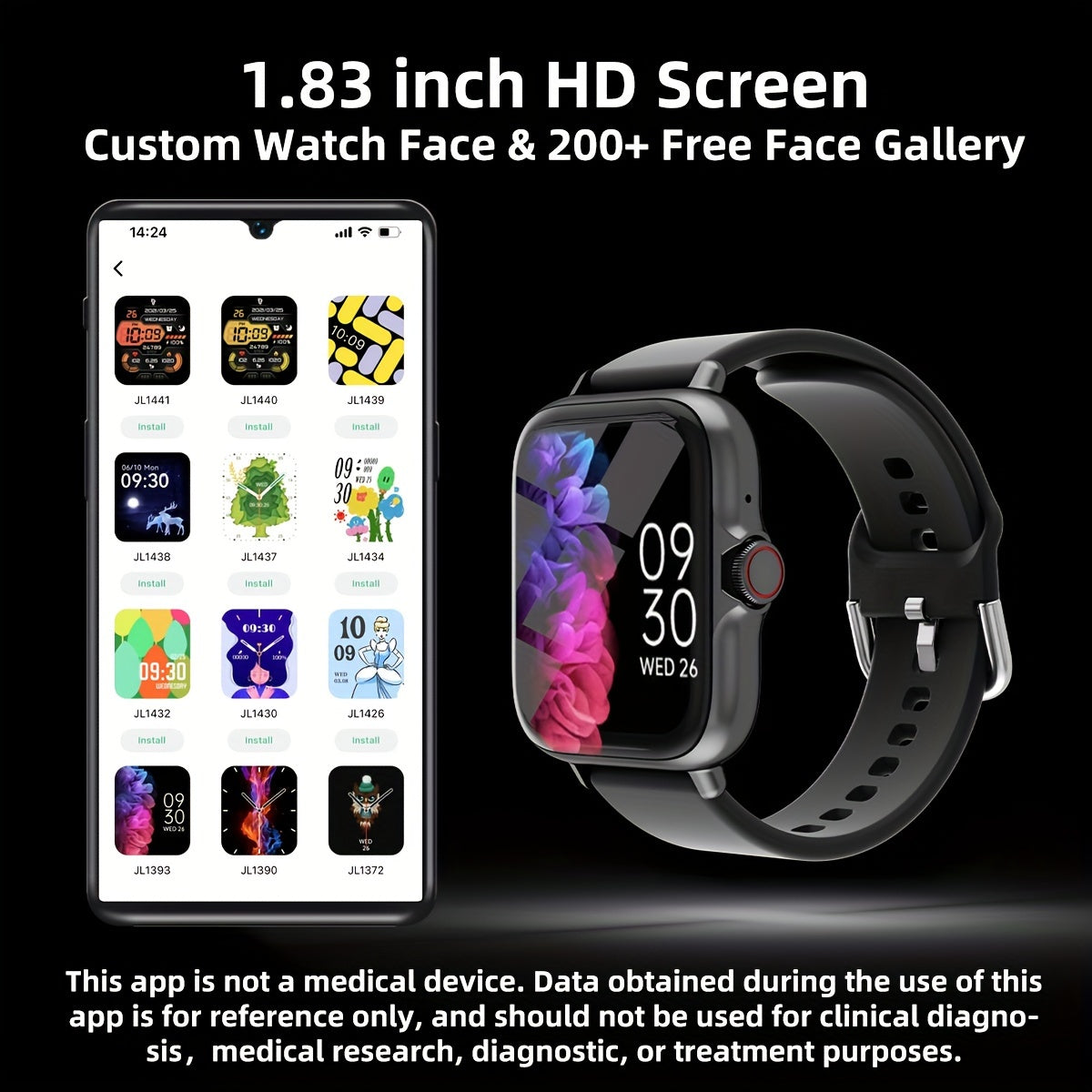 Waterproof Smart Watch, 1.83'' Full Touch Screen Display With Message, Answer Make Call Smartwatch Sleep Monitoring, Sports Pedometer - Veloxea