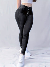 High-Waisted Skinny Jeans For Women, Stretch Denim, Single-breasted Button-Fly, Slim Fit, Sexy Style, Ankle-Length Pants - Veloxea