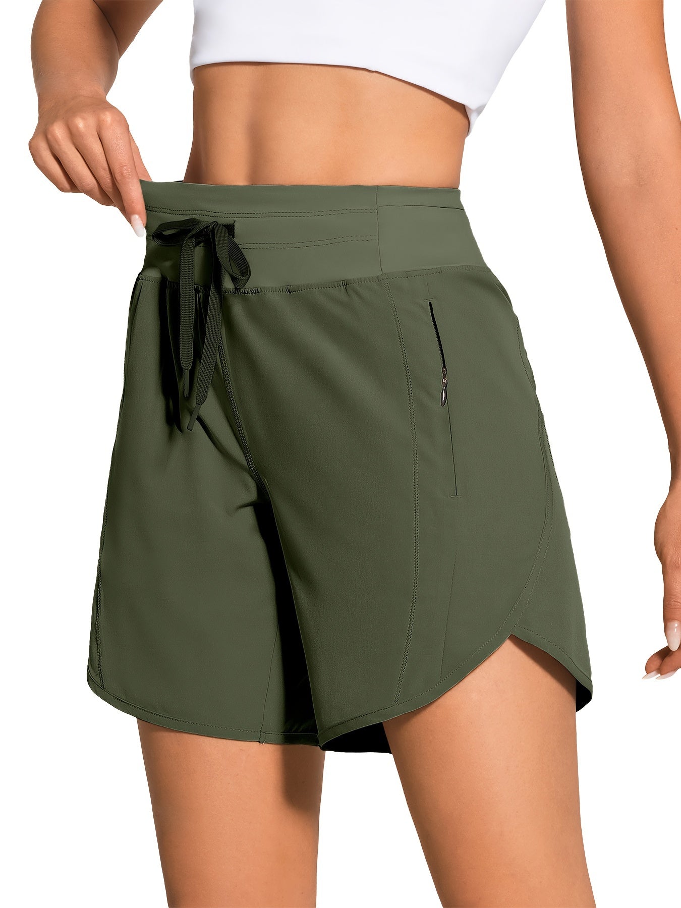 Women's High-Waisted Running Shorts, Casual Athletic Shorts, With Pockets & Drawstring