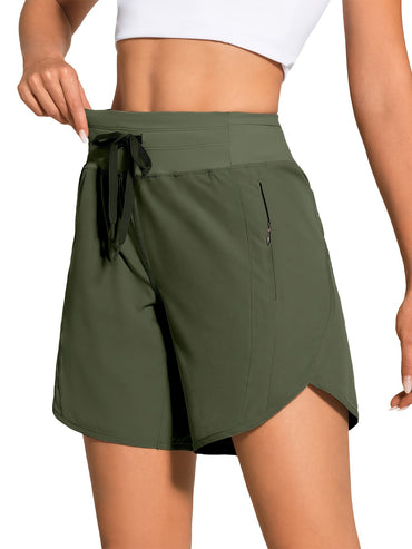 Women's High-Waisted Running Shorts, Casual Athletic Shorts, With Pockets & Drawstring