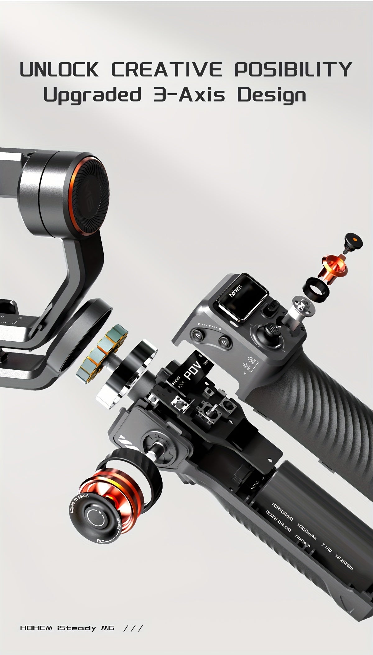 hohem iSteady M6 Gimbal Stabilizer for Smartphone, New Upgrade 3-Axis Phone Gimbal for iPhone & Android, Smart Tracking, 360°Infinite Rotation, 18H Long Battery, OLED Display for Video Recording - Veloxea